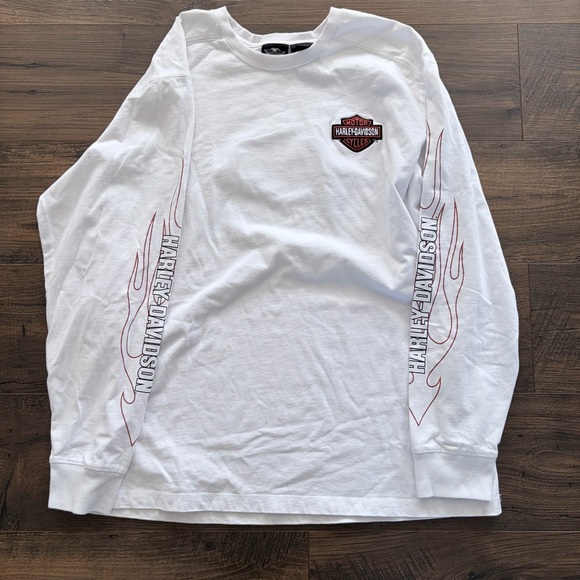 Harley-Davidson White Long Sleeve Flame Graphic Tee XL - Picture 2 of 8